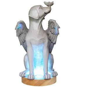 8.3" Angel Dog Garden Statue with Light Base & Remote Inside Outside